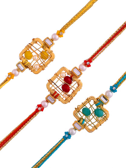 Square designed Bead Work Set of 3 Rakhi