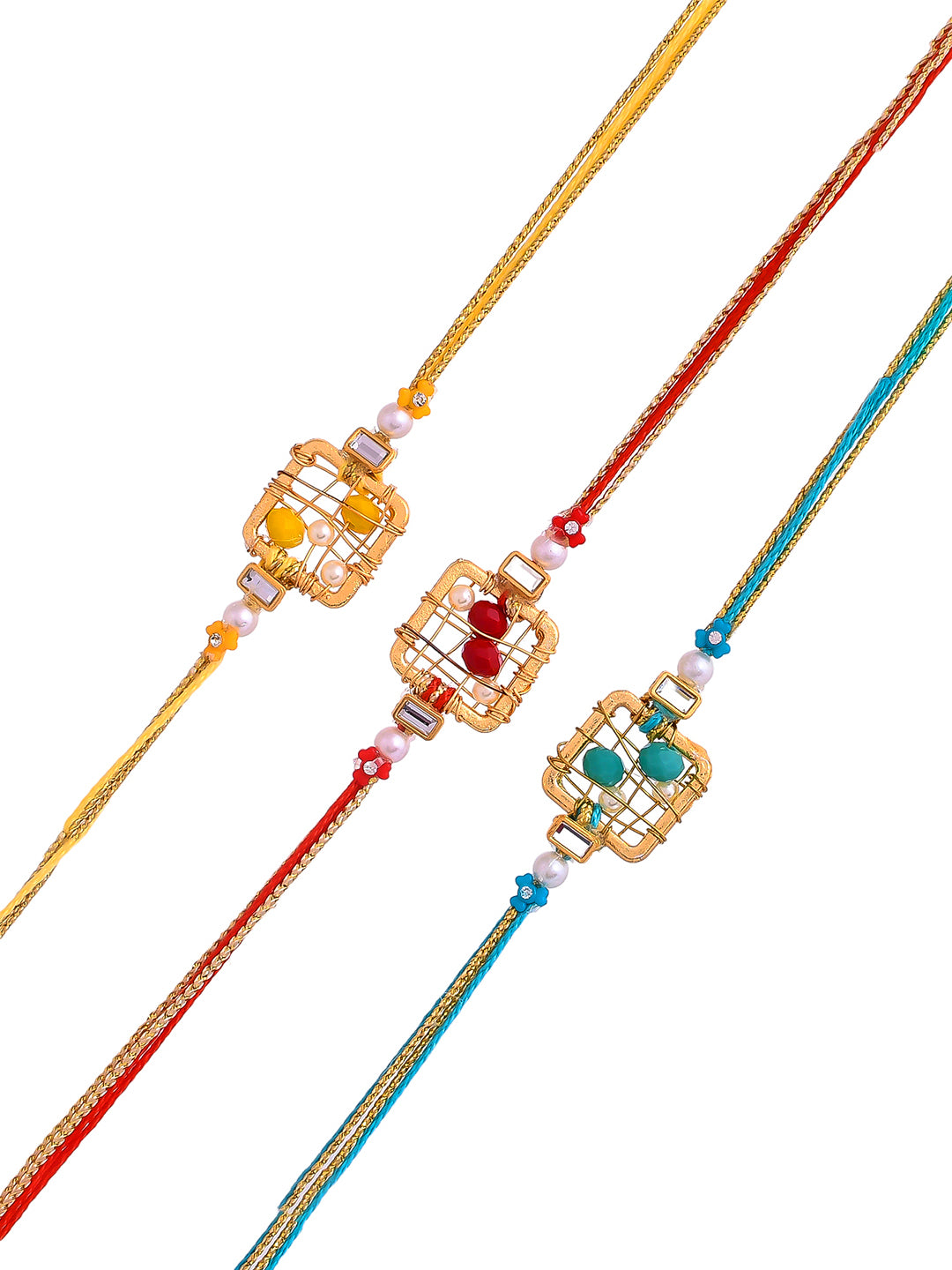 Square designed Bead Work Set of 3 Rakhi