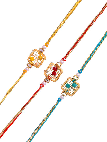 Square designed Bead Work Set of 3 Rakhi