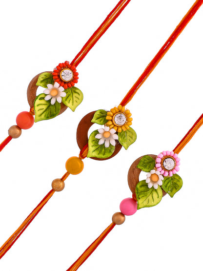 Floral Design Stone Work Set of 3 Rakhi