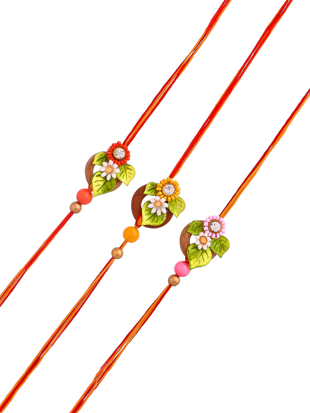 Floral Design Stone Work Set of 3 Rakhi