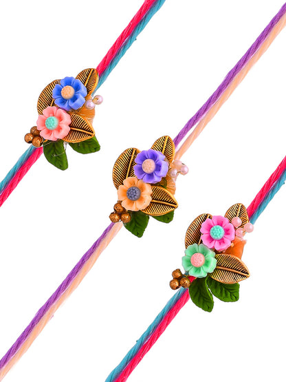 Multi Floral Set of 3 Rakhi