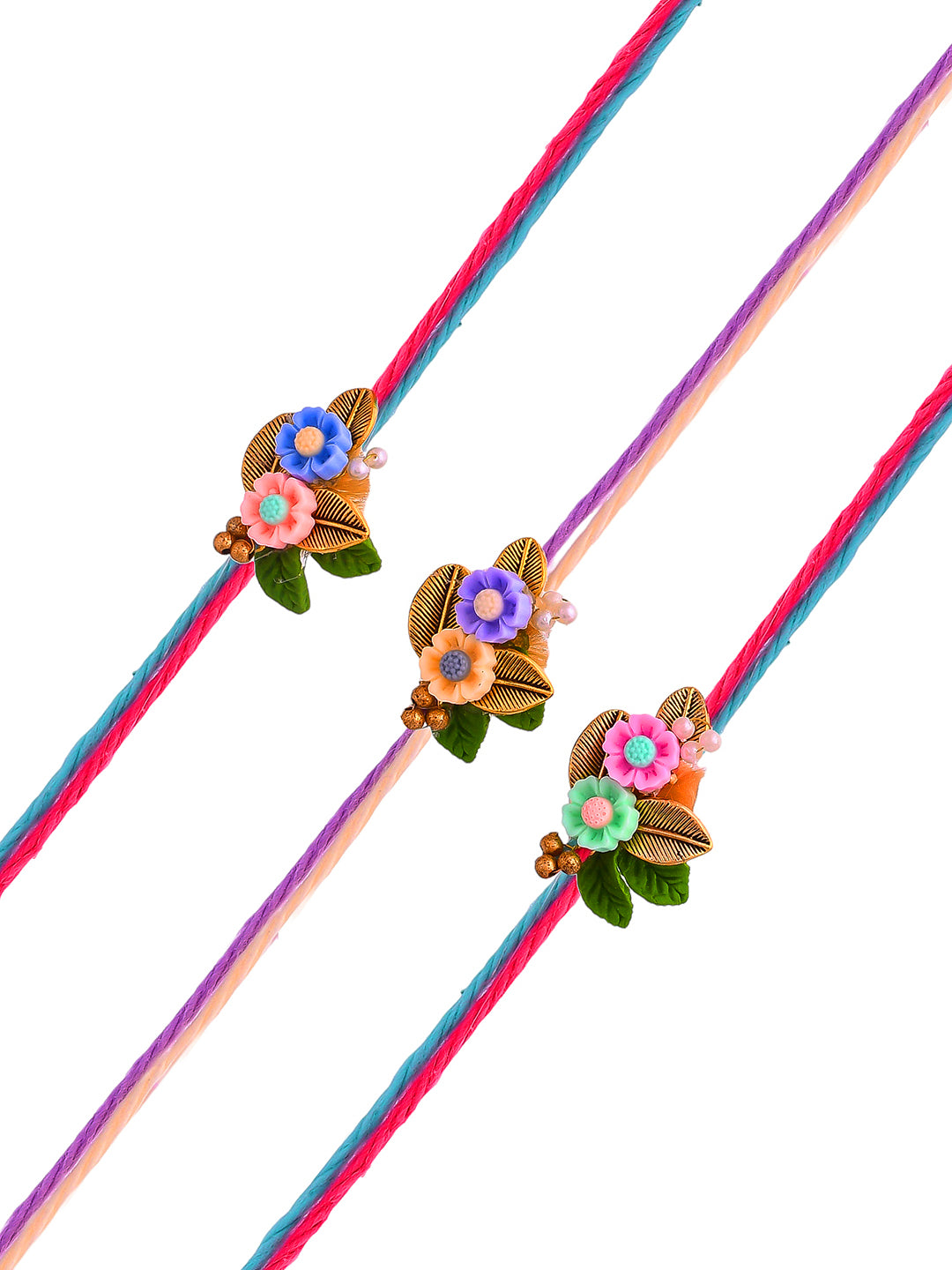 Multi Floral Set of 3 Rakhi