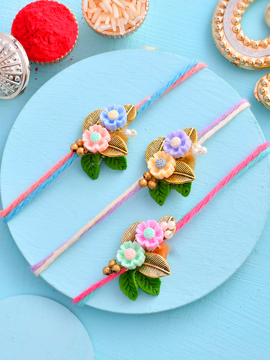 Multi Floral Set of 3 Rakhi