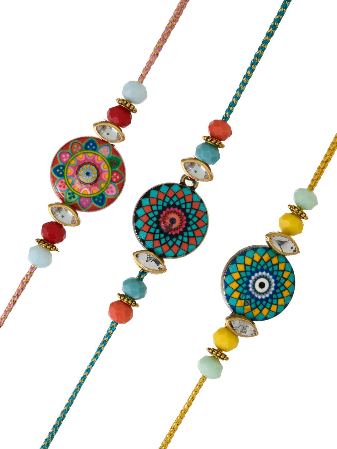 Set of 3 Mandala Art Work Beaded Rakhi