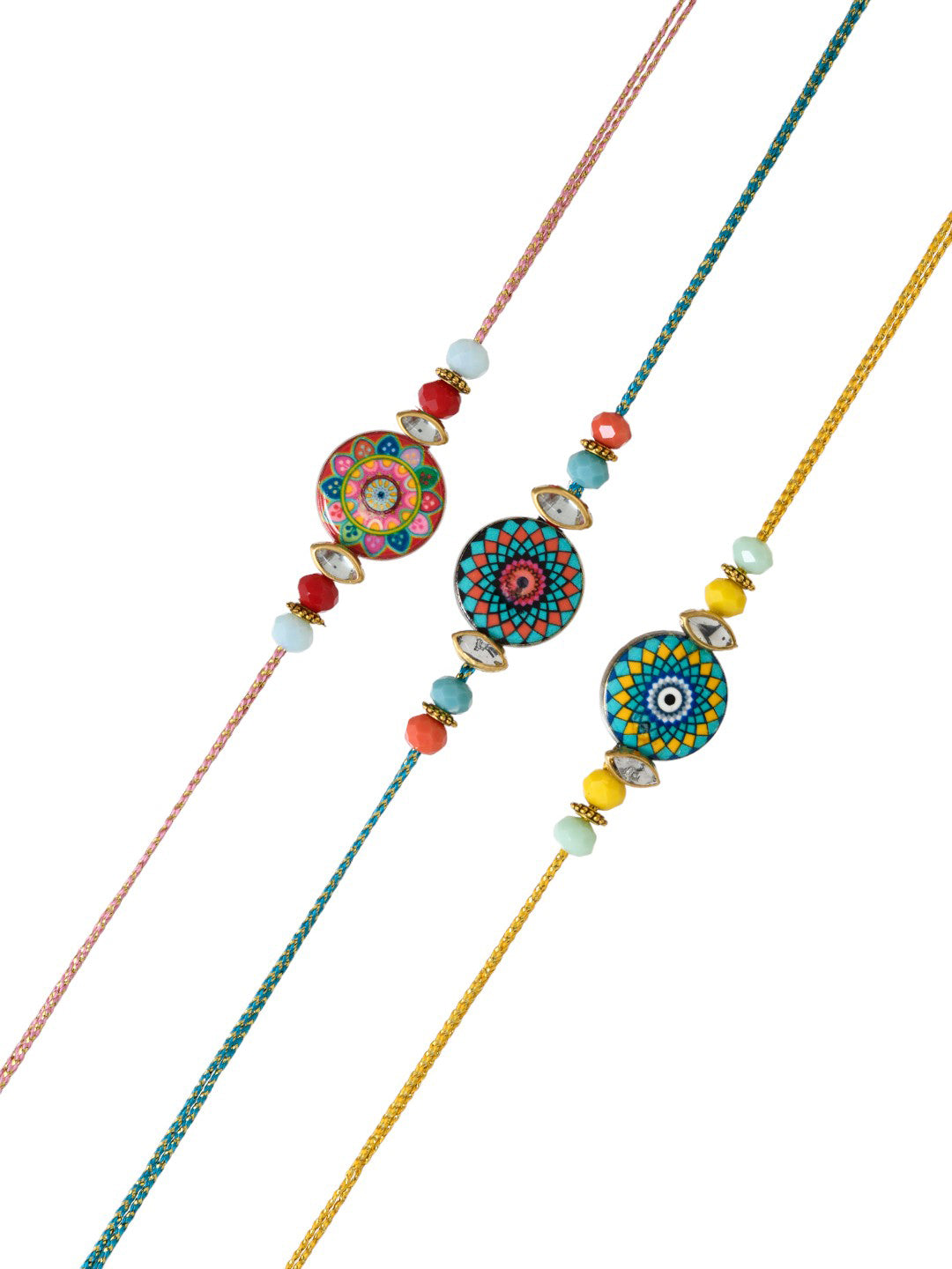 Set of 3 Mandala Art Work Beaded Rakhi