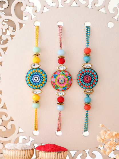 Set of 3 Mandala Art Work Beaded Rakhi