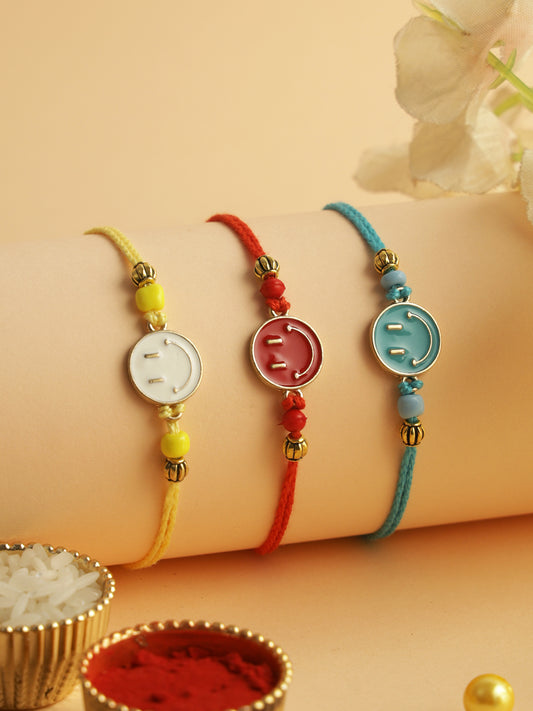 Multicolored Smiley Set of 3 Rakhi