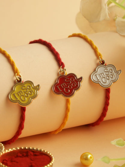 Yellow & Red I'm so Cool Prited Set of 3 Rakhi