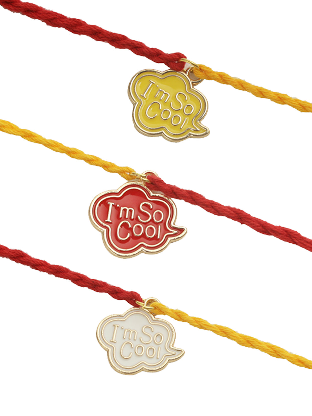 Yellow & Red I'm so Cool Prited Set of 3 Rakhi