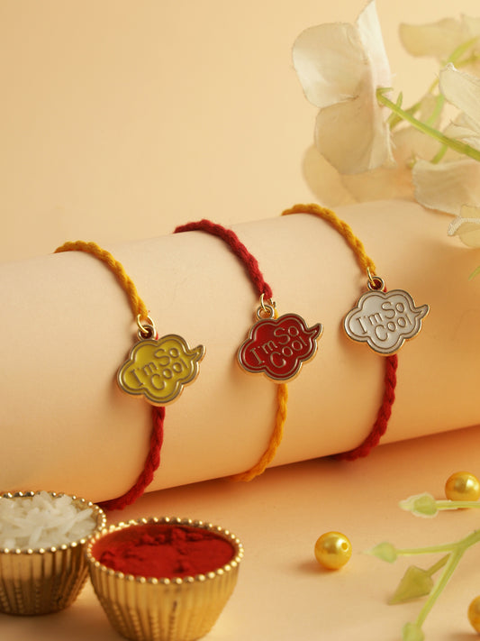 Yellow & Red I'm so Cool Prited Set of 3 Rakhi