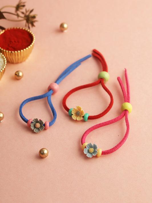 Multicolored Floral Set of 3 Rakhi