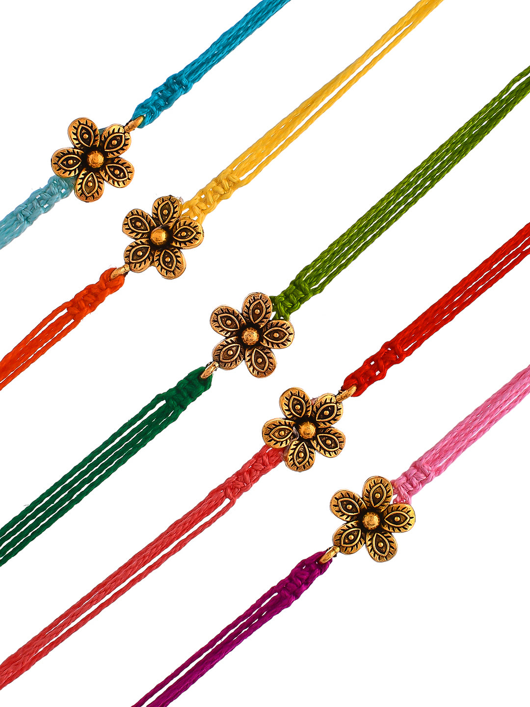 Multicolor Gold Floral Set of 5 Rakhi