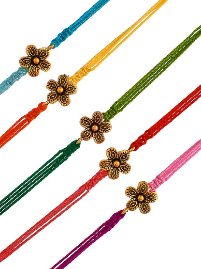 Multicolor Gold Floral Set of 5 Rakhi