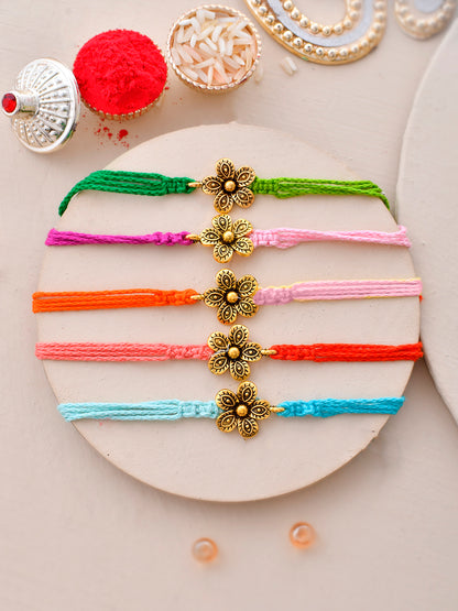 Multicolor Gold Floral Set of 5 Rakhi