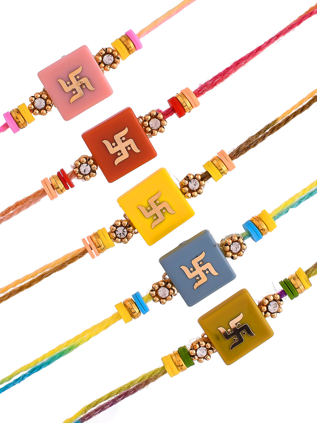 Multicolor Gold Swastik Set of 5 Rakhi