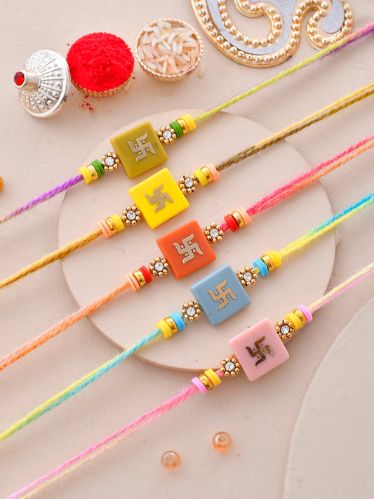 Multicolor Gold Swastik Set of 5 Rakhi