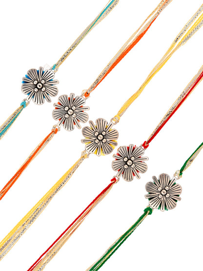 Set of 5 Silver Floral Multistranded Rakhi