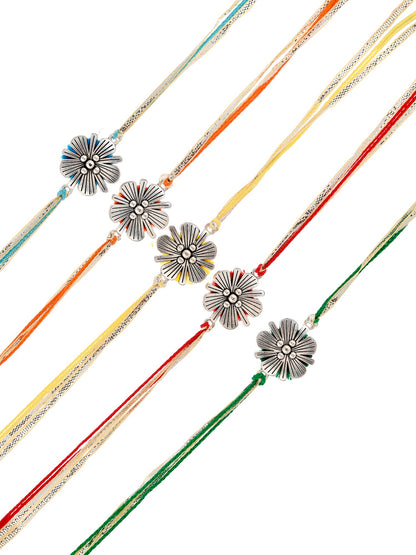 Set of 5 Silver Floral Multistranded Rakhi