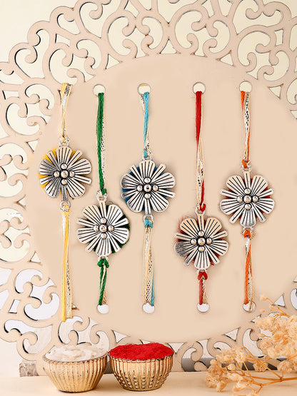 Set of 5 Silver Floral Multistranded Rakhi