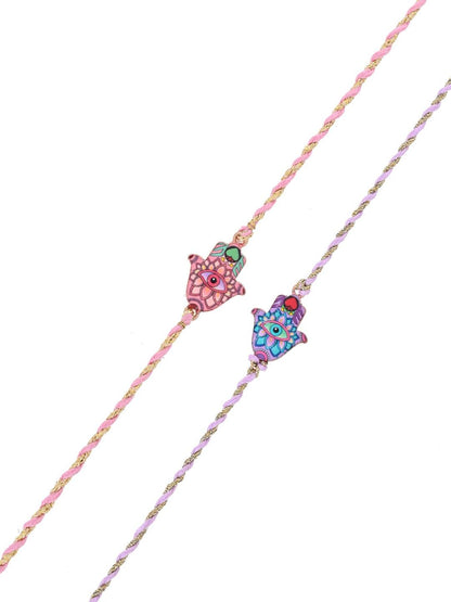 Evil Eye Protection Rakhi Set of 2 with Threadwork Charms