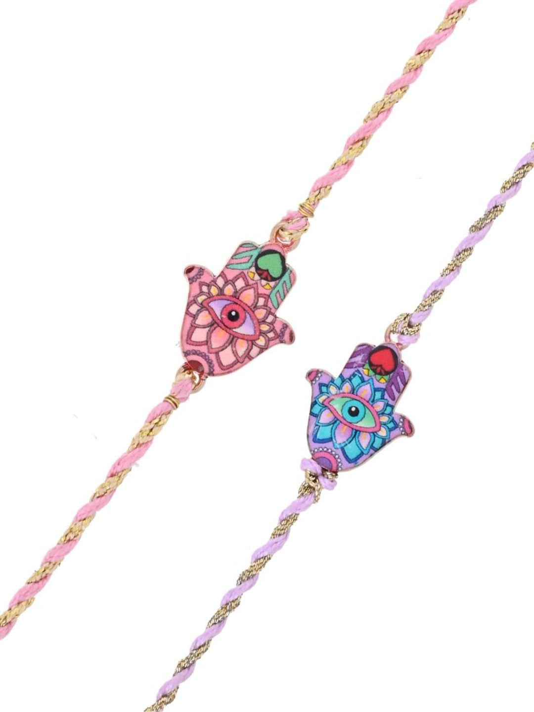 Evil Eye Protection Rakhi Set of 2 with Threadwork Charms