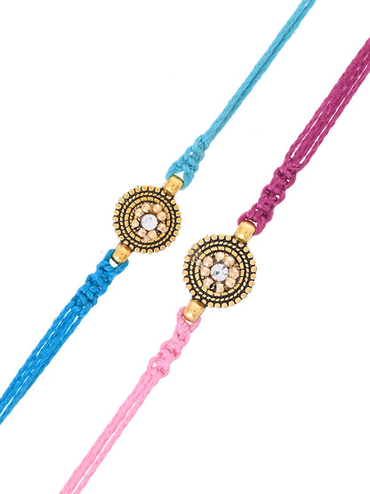 Royal Radiance Rakhi Duo with Mandala Emblems with American Diamond