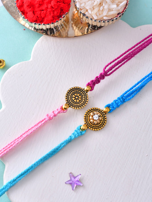 Royal Radiance Rakhi Duo with Mandala Emblems with American Diamond