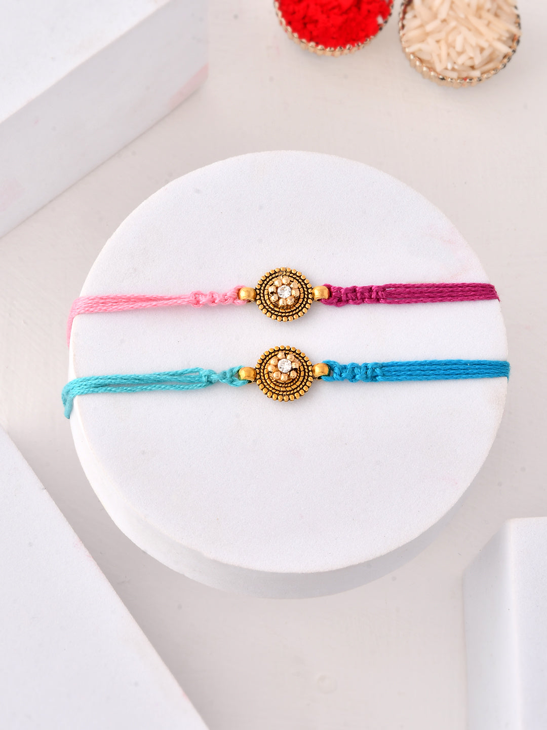 Royal Radiance Rakhi Duo with Mandala Emblems with American Diamond
