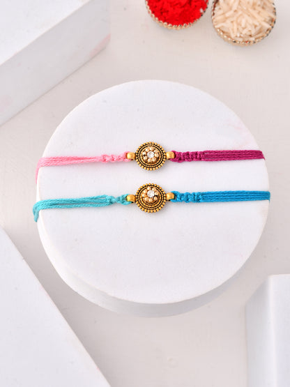 Royal Radiance Rakhi Duo with Mandala Emblems with American Diamond