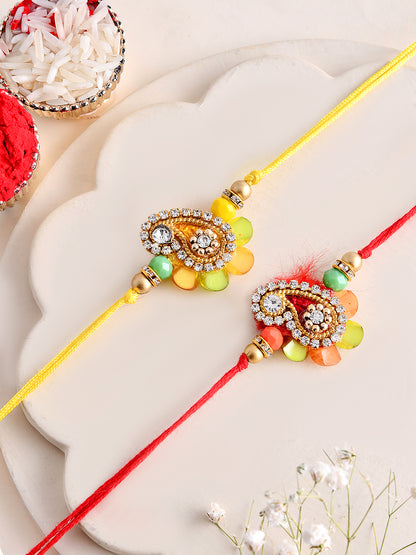 Festive Bloom Rakhi Pair with Vibrant Paisley Motifs