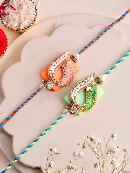 Zardosi Rakhi Set of 2 with twisted Shaped in Sequins and Beads
