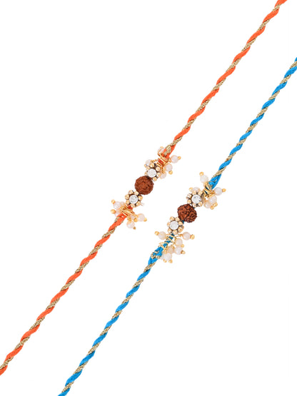 Rudraksha and Pearl Rakhi Set of 2 with Elegant Threadwork