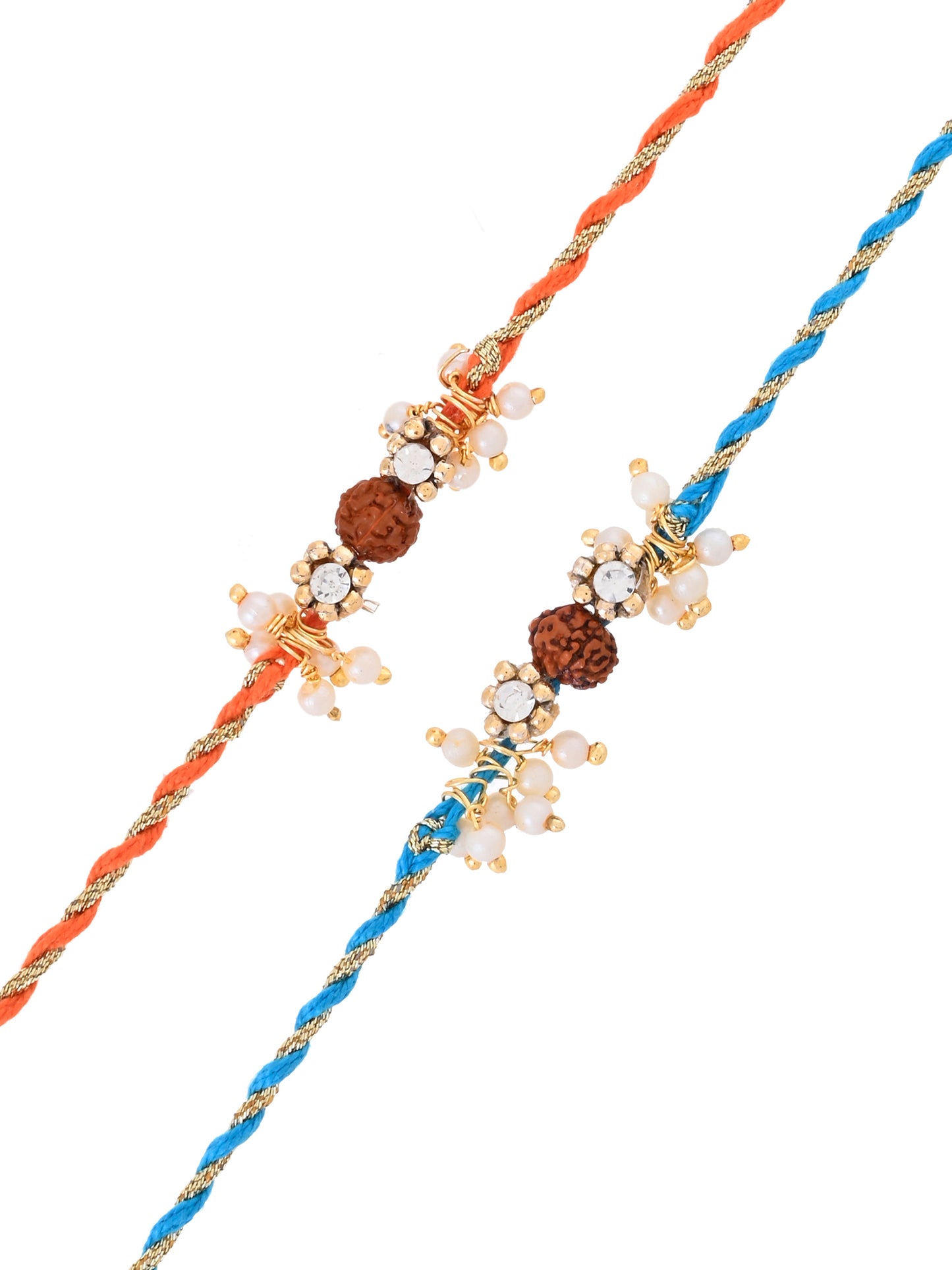 Rudraksha and Pearl Rakhi Set of 2 with Elegant Threadwork