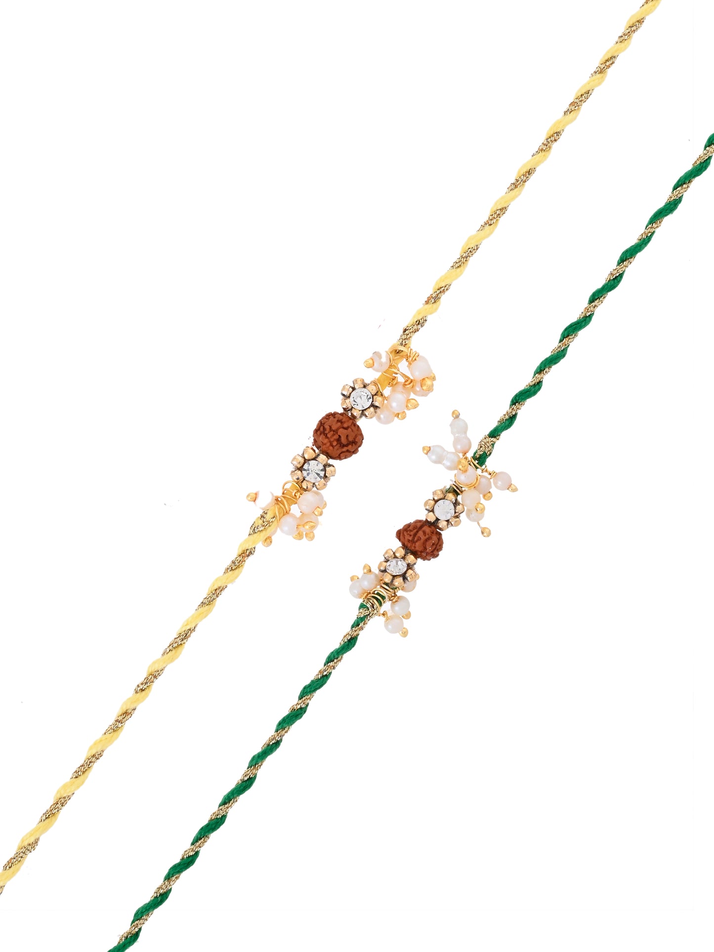 Rudraksha Rakhi Set of 2 with Gold Beads on Color Threads