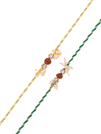 Rudraksha Rakhi Set of 2 with Gold Beads on Color Threads