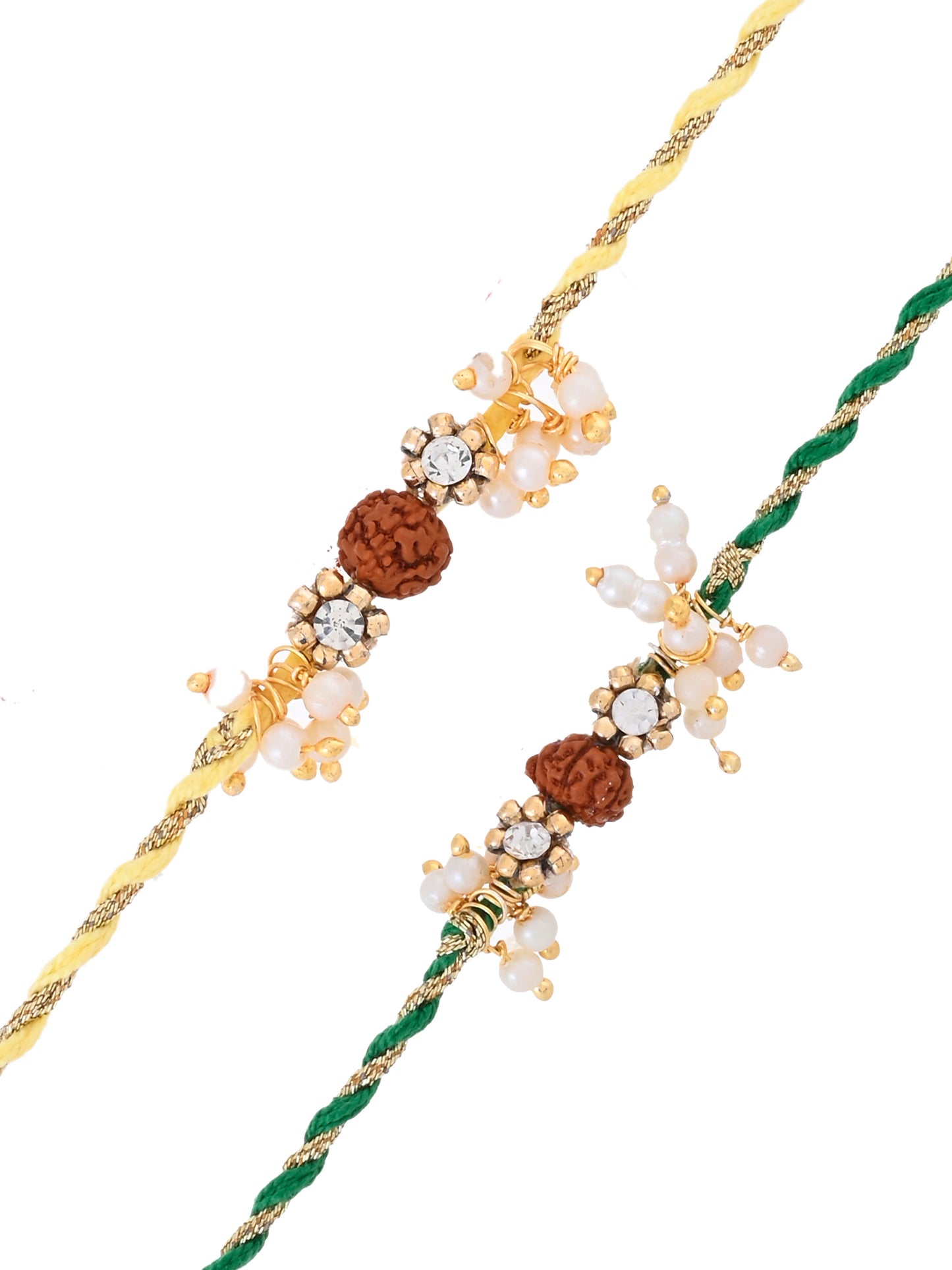 Rudraksha Rakhi Set of 2 with Gold Beads on Color Threads