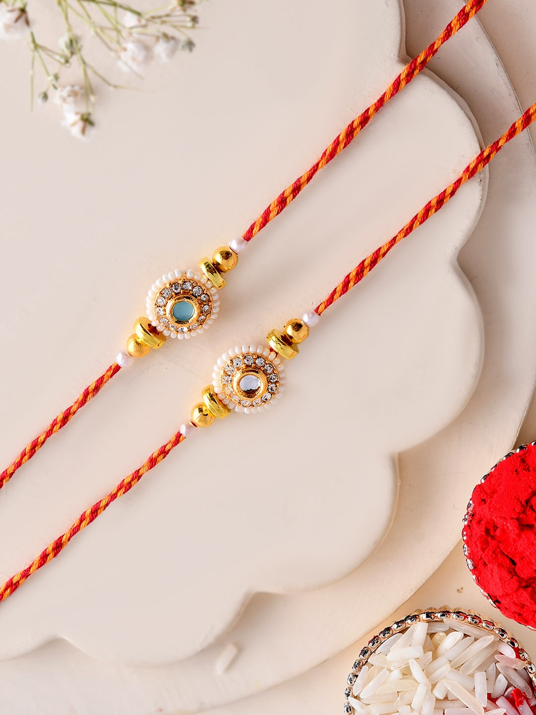 Set of 2 traditional stone-studded rakhis