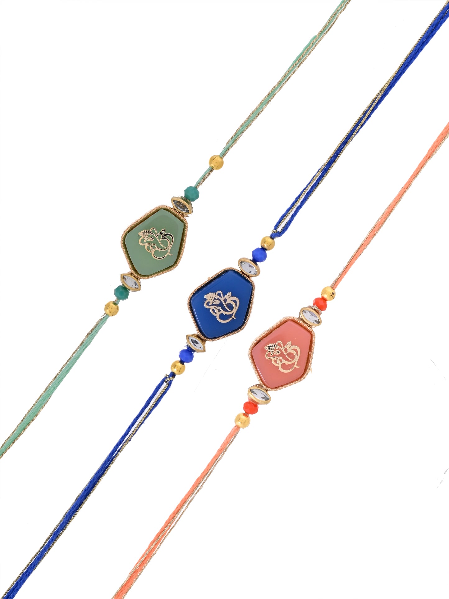 Set of 3 Handcrafted Ganpati Bhaiya Rakhis with Multicolor Thread Work