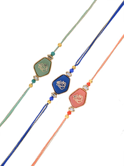 Set of 3 Handcrafted Ganpati Bhaiya Rakhis with Multicolor Thread Work