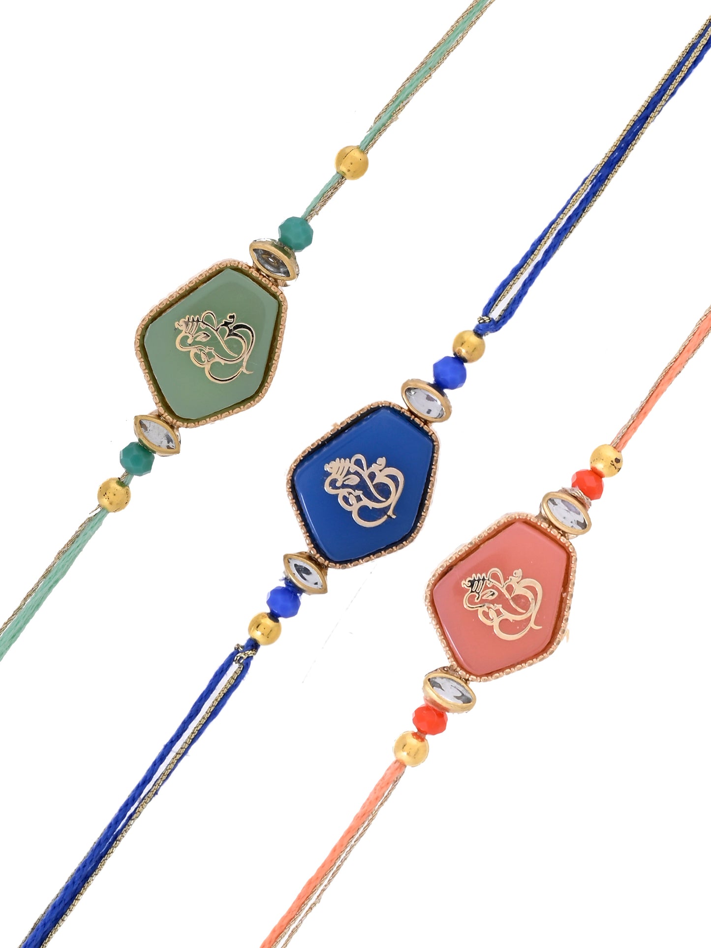 Set of 3 Handcrafted Ganpati Bhaiya Rakhis with Multicolor Thread Work
