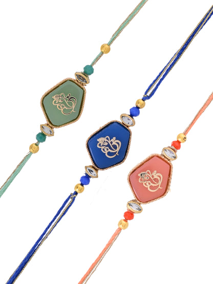 Set of 3 Handcrafted Ganpati Bhaiya Rakhis with Multicolor Thread Work