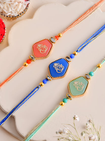 Set of 3 Handcrafted Ganpati Bhaiya Rakhis with Multicolor Thread Work