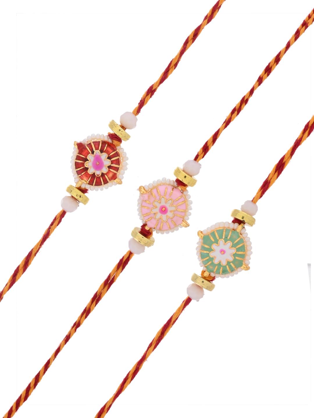 Set of 3 Bhaiya Rakhis with Thread Embroidery and Beaded Accents