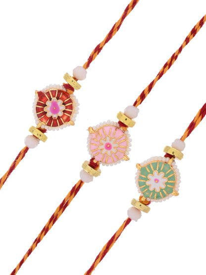 Set of 3 Bhaiya Rakhis with Thread Embroidery and Beaded Accents