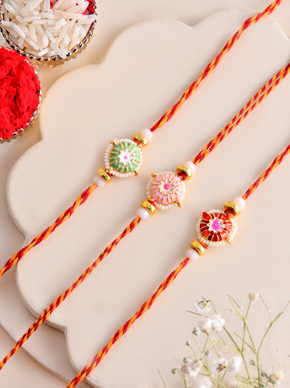 Set of 3 Bhaiya Rakhis with Thread Embroidery and Beaded Accents