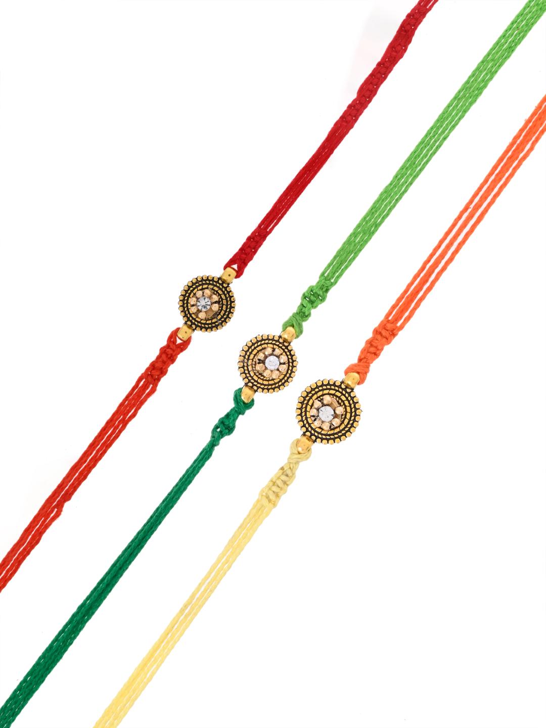 Set of 3 Antique Finish Bhaiya Rakhis with American Diamond Center