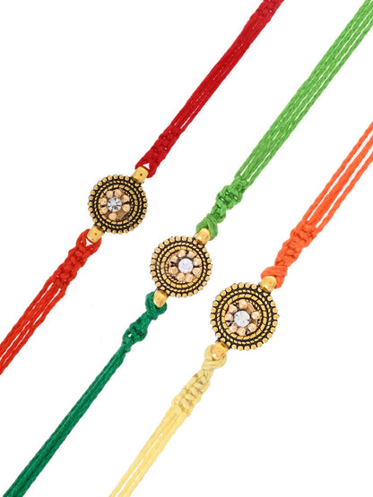 Set of 3 Antique Finish Bhaiya Rakhis with American Diamond Center