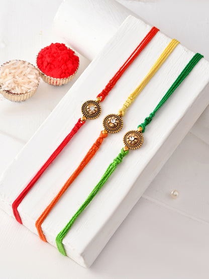 Set of 3 Antique Finish Bhaiya Rakhis with American Diamond Center