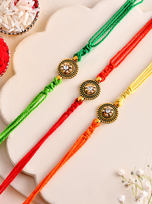 Set of 3 Antique Finish Bhaiya Rakhis with American Diamond Center